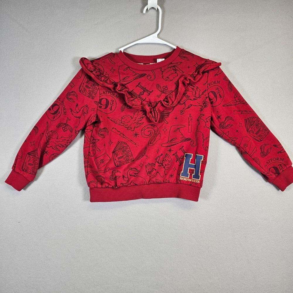 Harry Potter‎ H&M Red Graphic Sweatshirt Ruffle Neck Hogwarts 6X/7 Girls